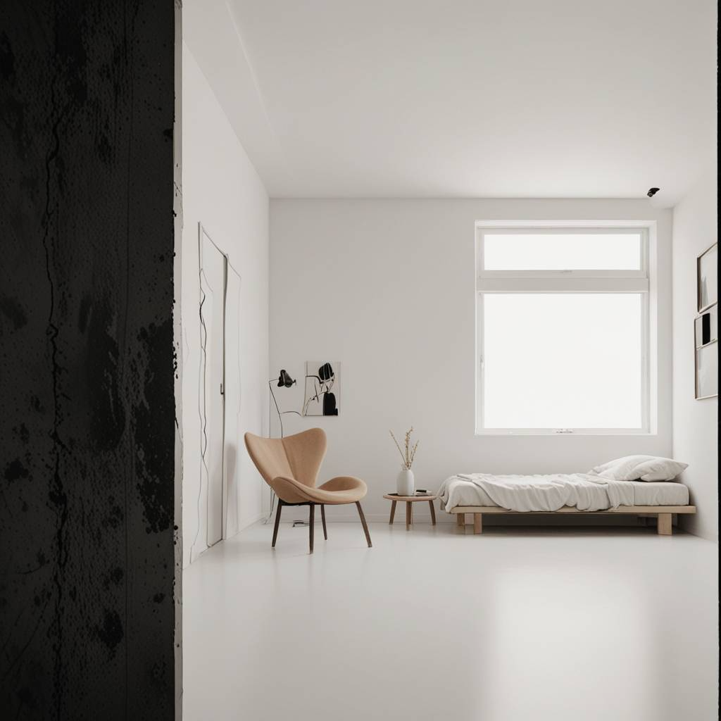 Composizione architettonica d'interni monotona con correttivi d'arredo lieve